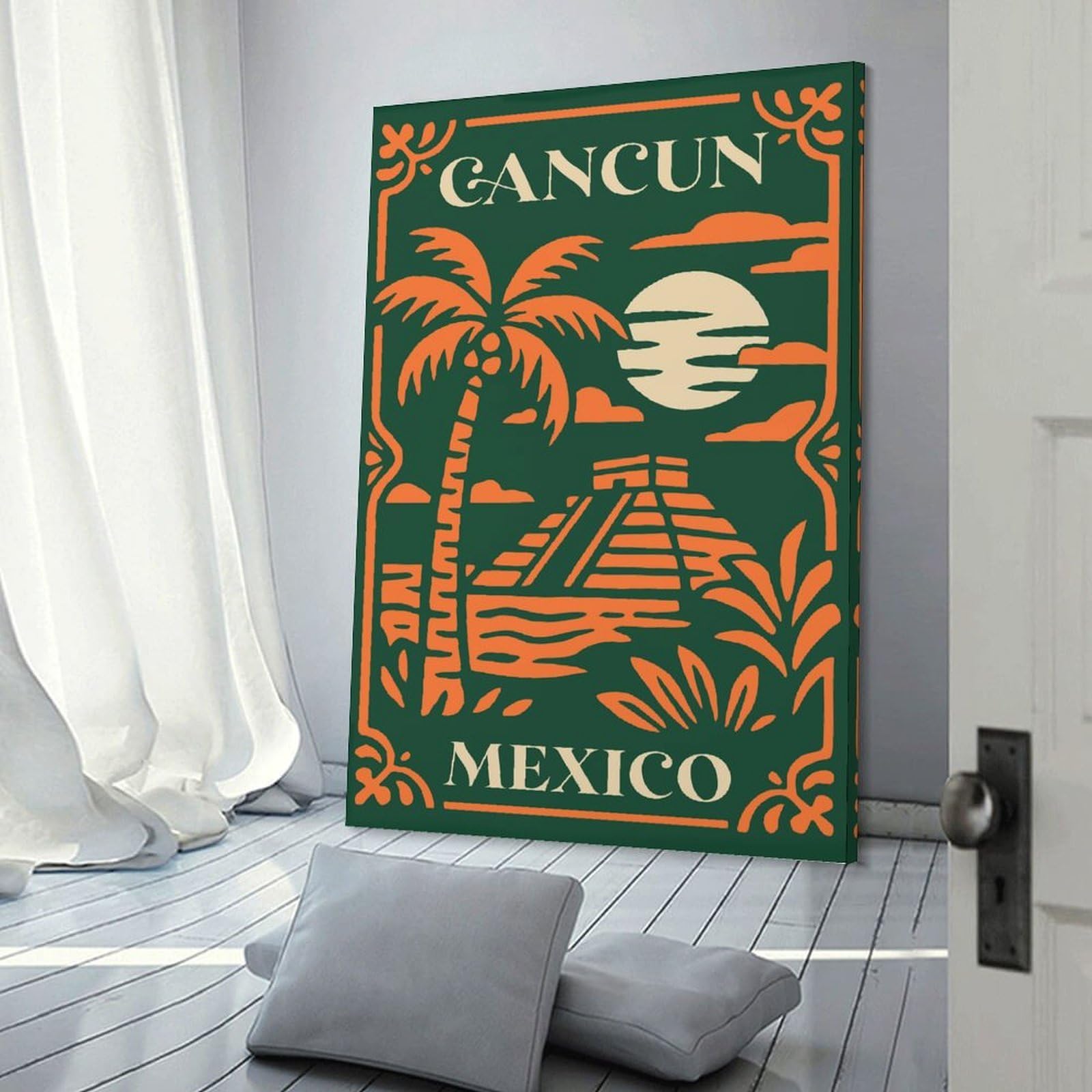 Junmoney Frame-Style-2 Canvas Wall Decor Cancun Mexico Vintage Travel, 08X12inch(20X30cm), For Flats, Guest Rooms Or Compact Rooms, A Simple Refresh For Blank Walls