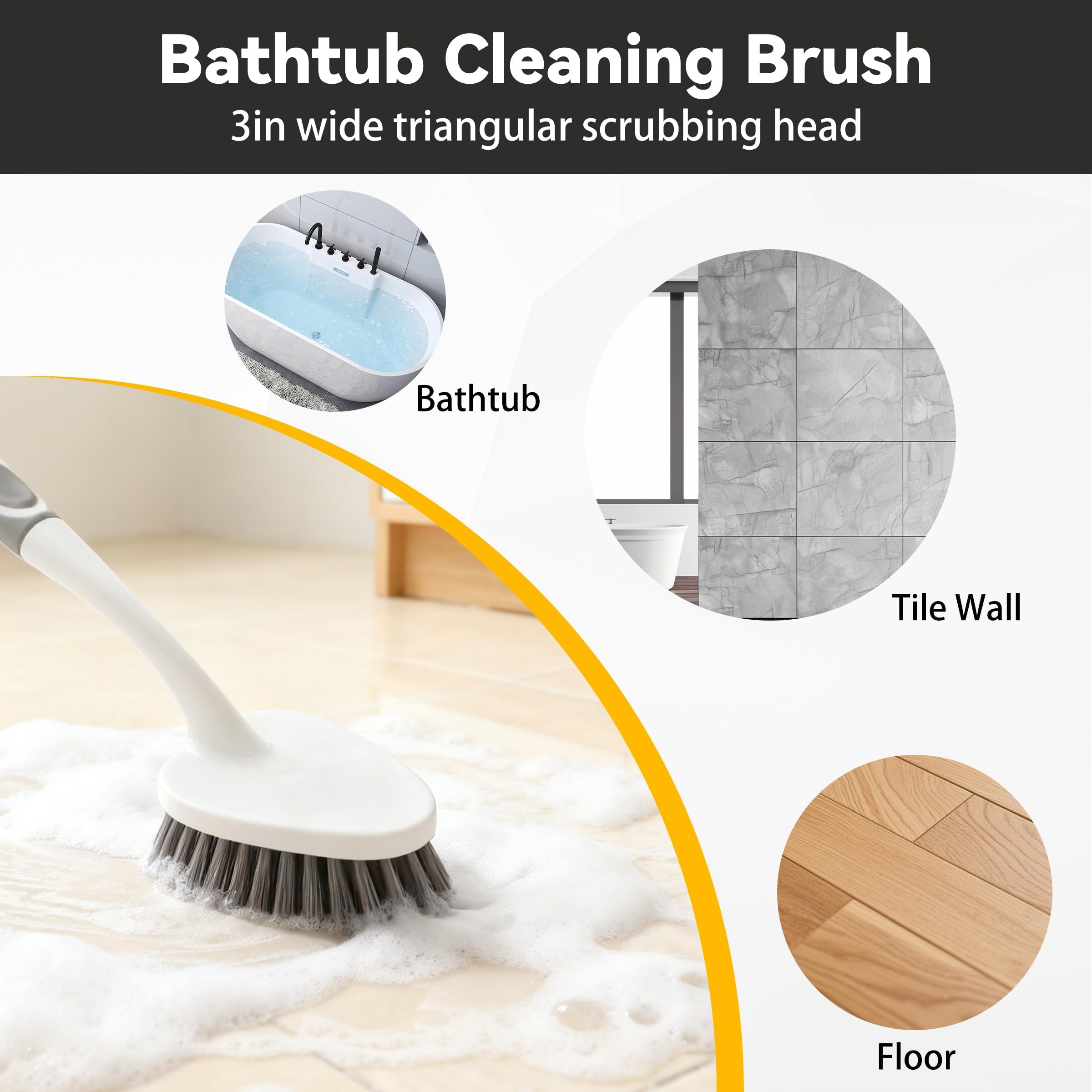 ZHABAYEN 2 Pack Heavy Duty Scrub Brush Set with Long Handle | Hard Bristle & Non