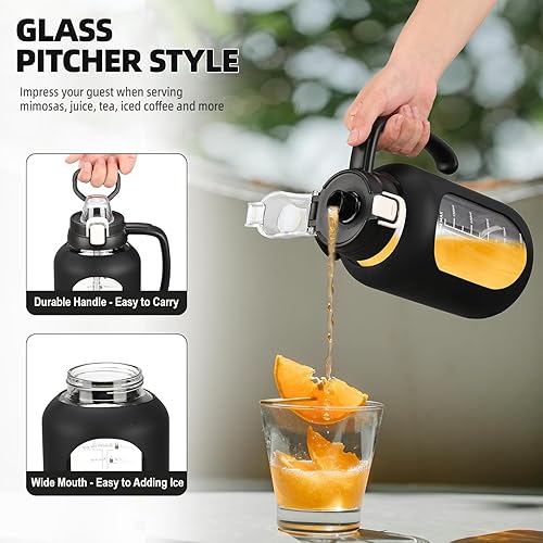 Miniatura 6 de Botella de agua motivacional grande de 64 onzas con marcador de tiempo, botellas de agua deportivas con funda de silicona y tapa con asa, jarra de