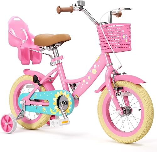 XJD Bicicleta para niñas pequeñas y niños de 2 a 12 años, bicicleta para niños de 12, 14 y 16 pulgadas, con ruedas de entrenamiento y cesta