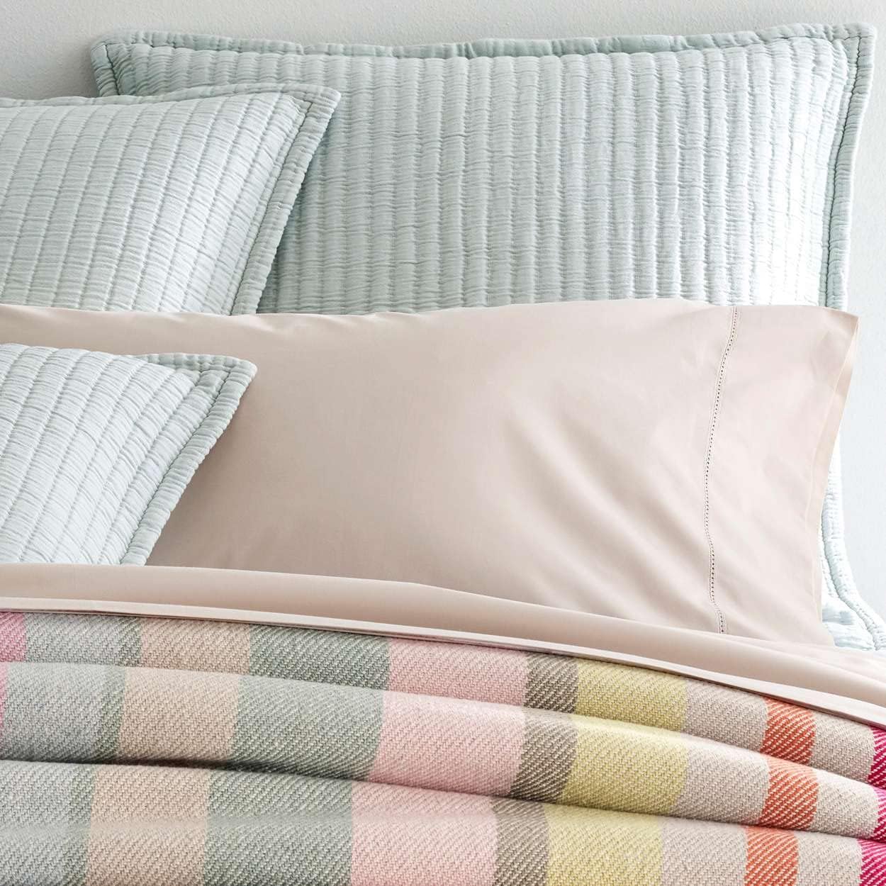 Pine Cone Hill Boyfriend Sky Matelasse Pillow Sham, Euro Size, Sky Blue/Blue Solid Pattern