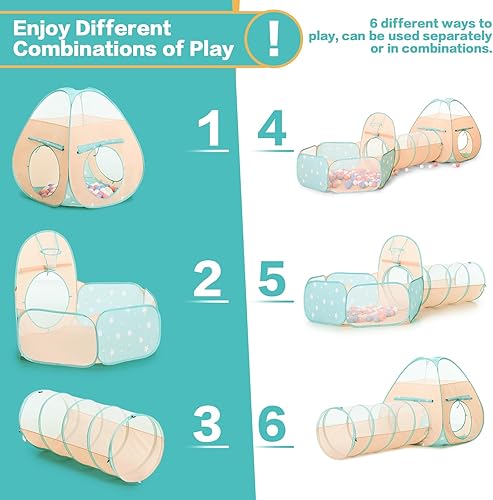 Miniatura 4 de SISTICKER Tienda de campaña 3 en 1 para niños con piscina de pelotas y túnel de juego, juguetes de escalada para niños, niñas, bebés, casa de juegos
