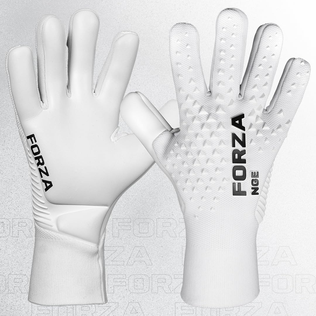 FORZA NGE Goalkeeper Gloves - Pro Level Goalkeeper Gloves | Ultra-Durable Materials (White, Size 6 (10-11 Years))