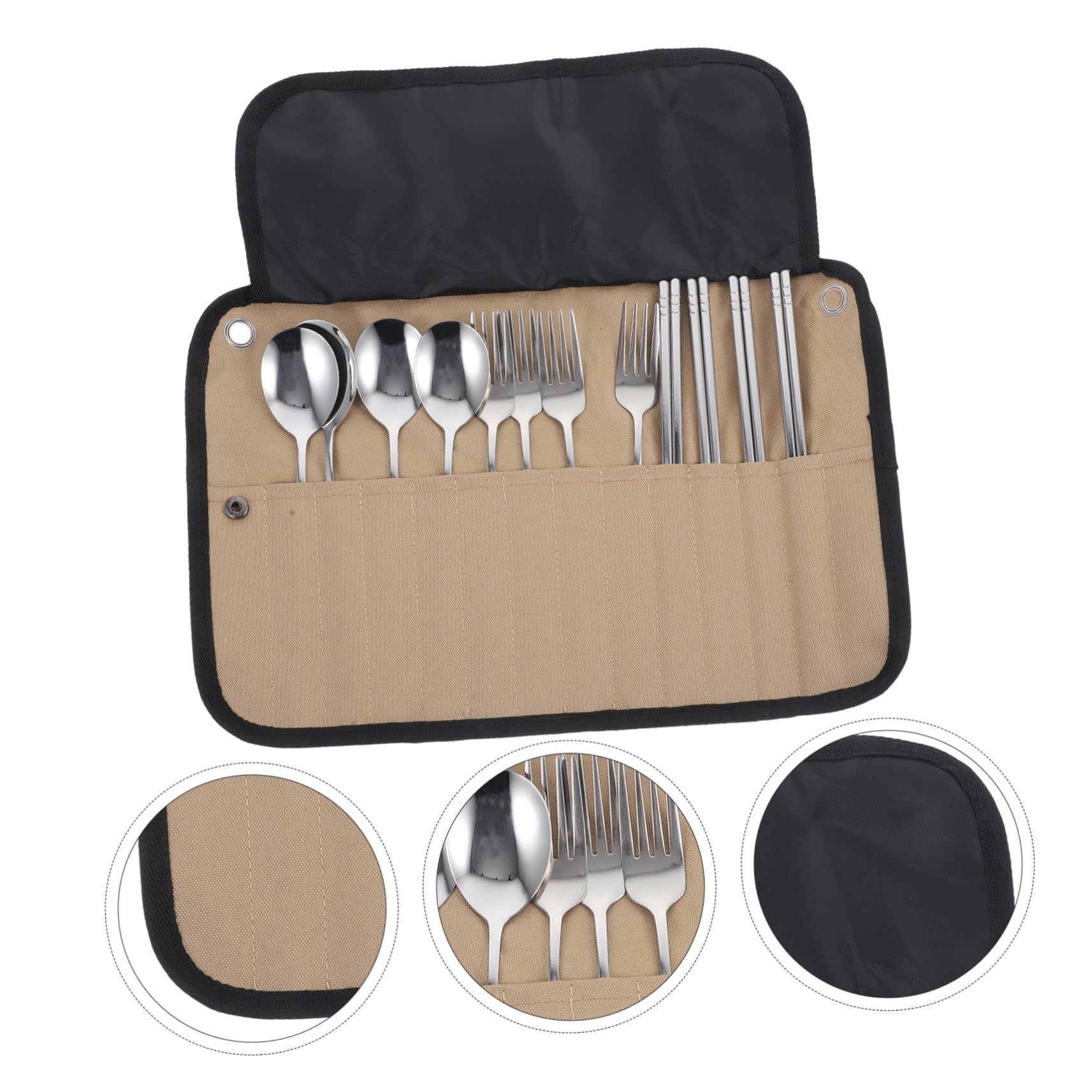 Gatuida Camping Geschirrset mit Bestecktasche Edelstahl Picknickbesteck Satz Tragbares Campingbesteck mit Tasche für Outdoor Picknick Grillen Wandern und Camping