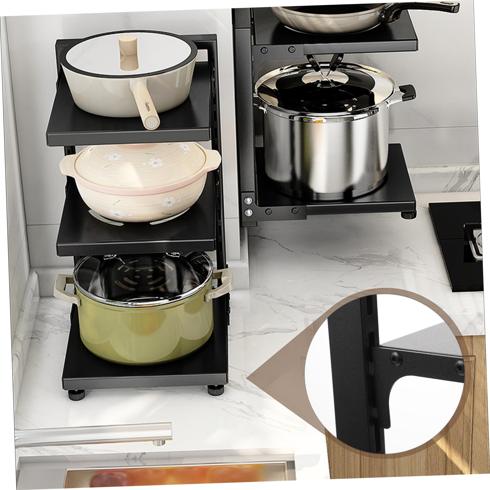 COLLBATH Organisateur de Casseroles 3 Niveaux en Acier au Carbone, Noir