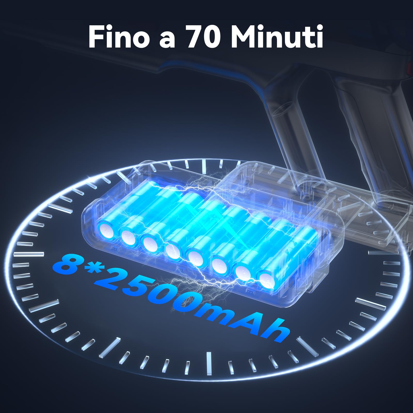 Aspirapolvere senza Fili 48Kpa 580W 70 Minuti, Scopa Elettrica senza Filo Potente con Smart Display, Anti Groviglio, 1.6L Capacità Vacuum Cleaner per Peli Animali Pavimenti Tappeti, X8