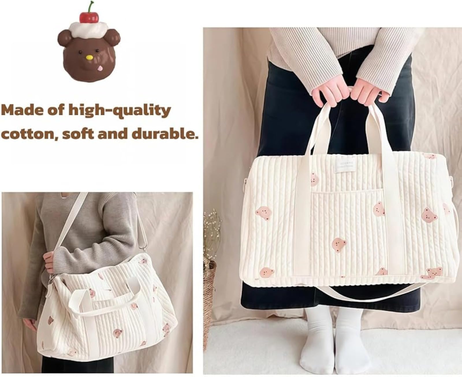 Borsa Parto Ospedale Mamma Grande, Borsa Passeggino Set da 2 Pezzi, Mommy Bag in Cotone con Ricamo