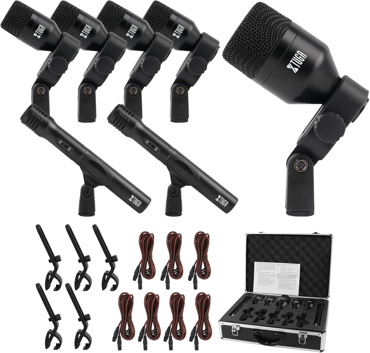 Neewer 7 Piece Wired Dynamic Drum Mic Kit Kick Bass, Tom