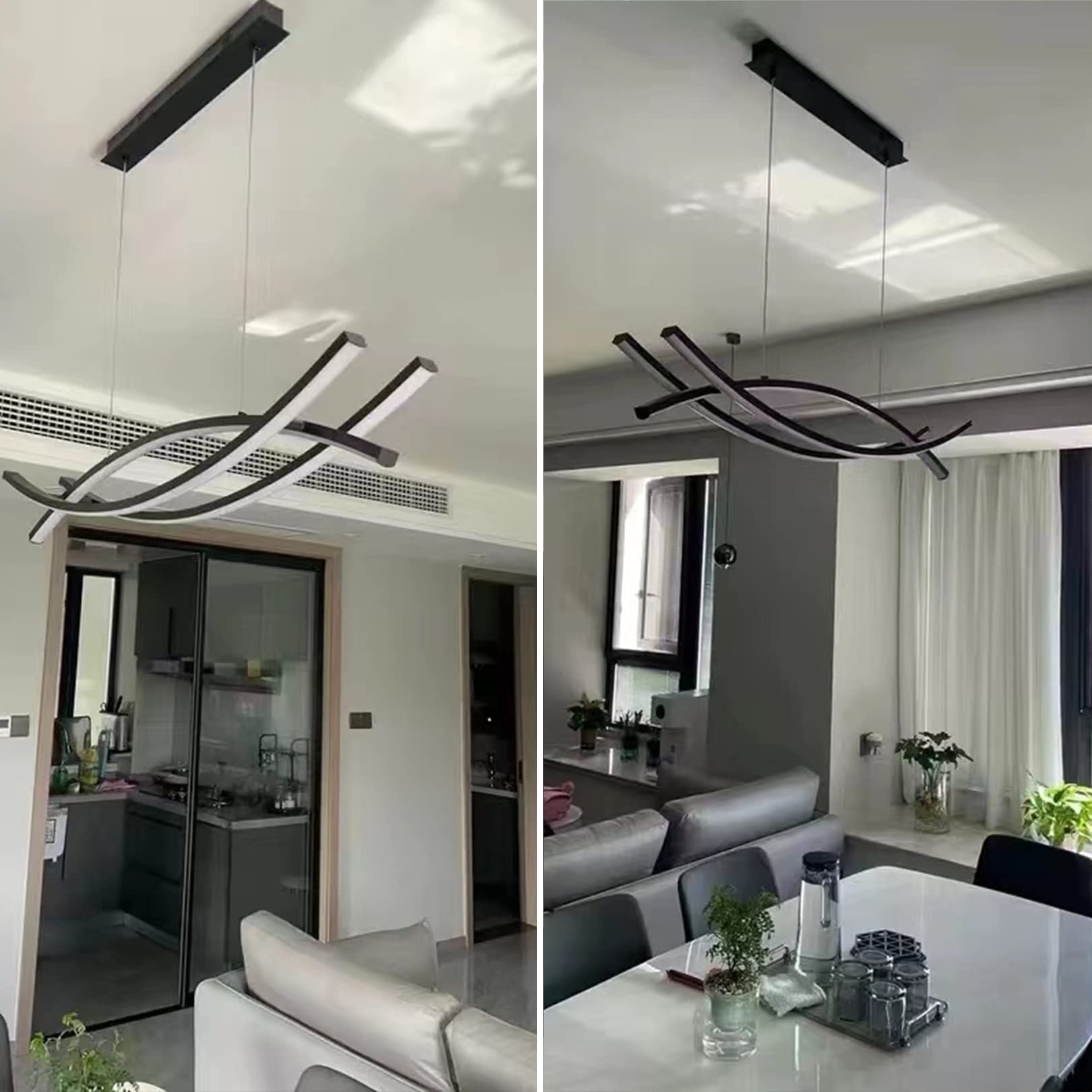LED Pendelleuchten Dimmbar Esstisch Esszimmer Hängeleuchte mit Fernbedienung Pendellampe Wohnzimmer Küchen Hängend Lampe Moderne Höhenverstellbar Kronleuchter Büro Küche Leuchte (Schwarz, L100cm)