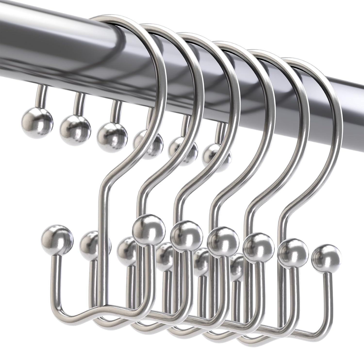 Titanker Shower Curtain Hooks Rings, Rust Resistant Metal Double Glide Shower Hooks Rings for Bathroom Shower Rods Curtains, Set of 24 Hooks - Chrome