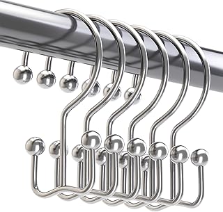 Titanker Shower Curtain Hooks Chrome, Minimalist Simple Double Glide Shower Curtain Rings, Rust Proof Metal Shower Hooks Rings for Bathroom Shower Rods Curtains, Set of 12 Hooks