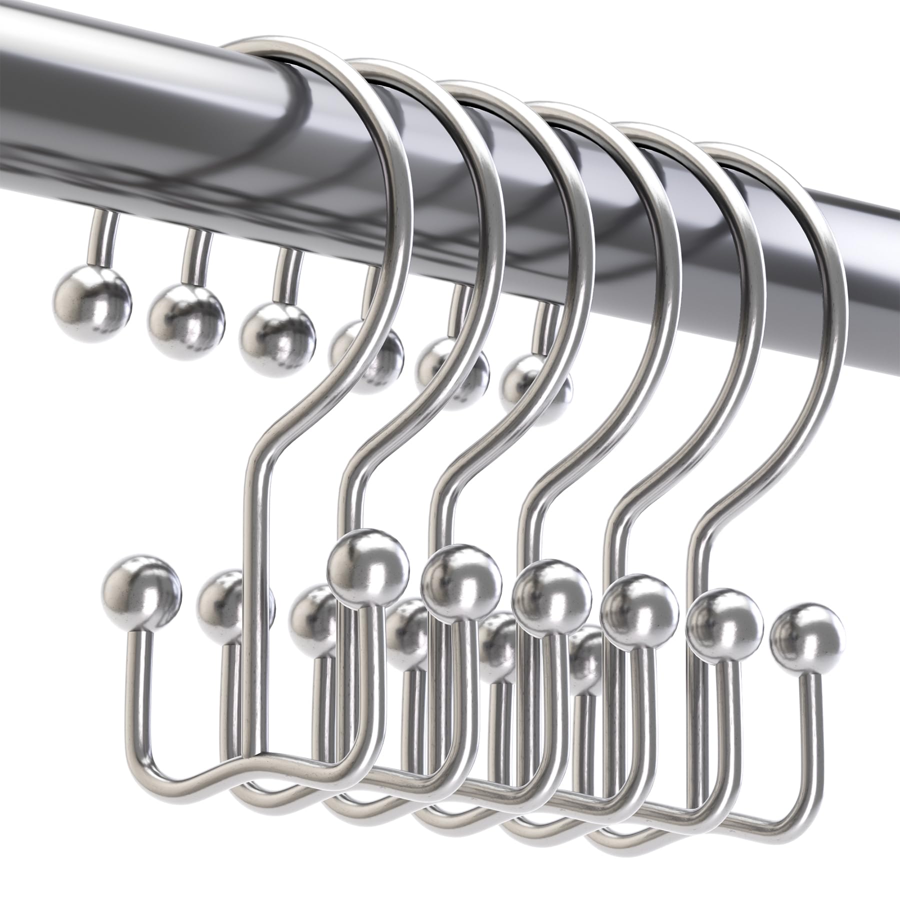 Titanker Shower Curtain Hooks Rings, Rust Resistant Metal Minimalist Simple Double Glide Shower Hooks Rings for Bathroom Shower Rods Curtains, Set of 12 Hooks - Chrome