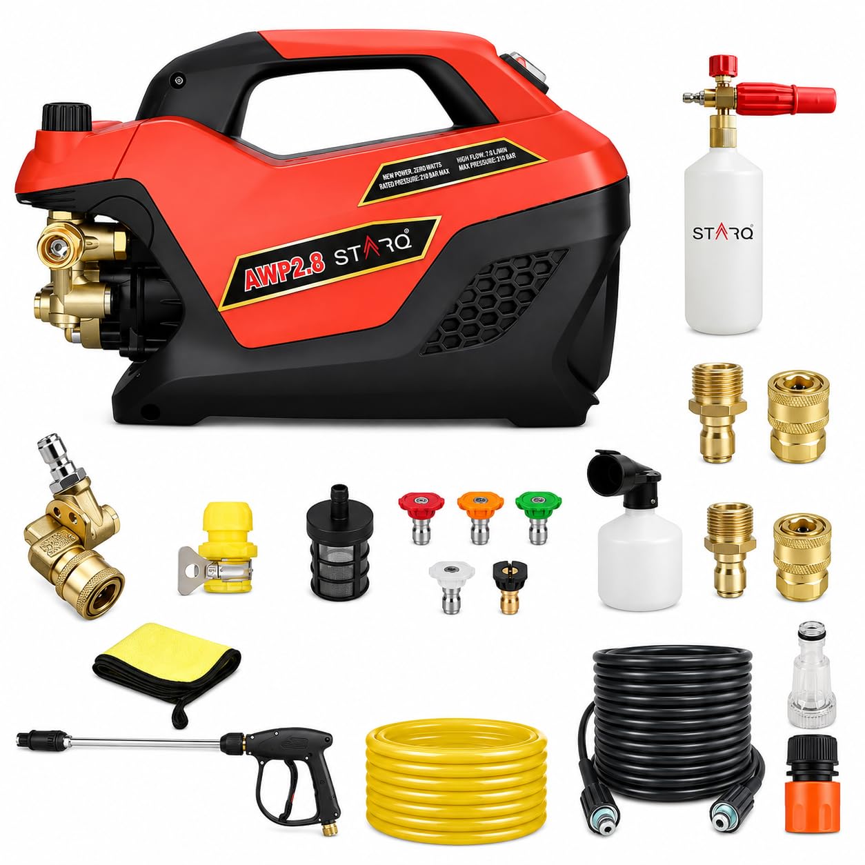 STARQ AWP2.8 Super Combo | 350 Bar 2800W | Heavy Duty High Pressure Washer for Car, Bike, Home | Pressure Adjustable with 1Ltr Professional Snow Foam Lance | Red-picture-29