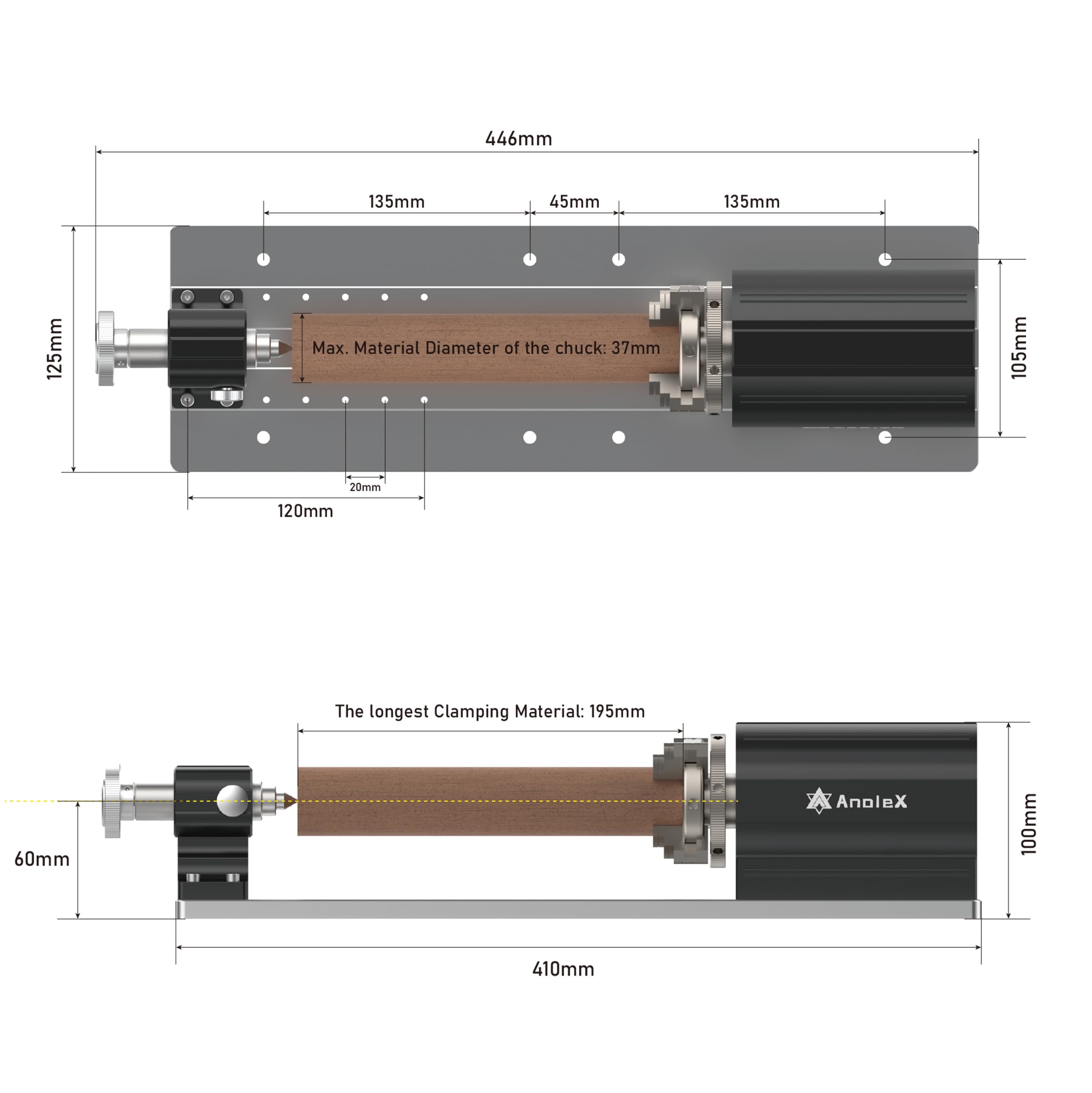 Modulo rotativo 4 ° asse per 4030-Evo Ultra/4030-Evo Ultra2, con riduttore armonico industriale 50:1, Gamma di serraggio: Lunghezza 20-260mm, Diametro 2-67mm