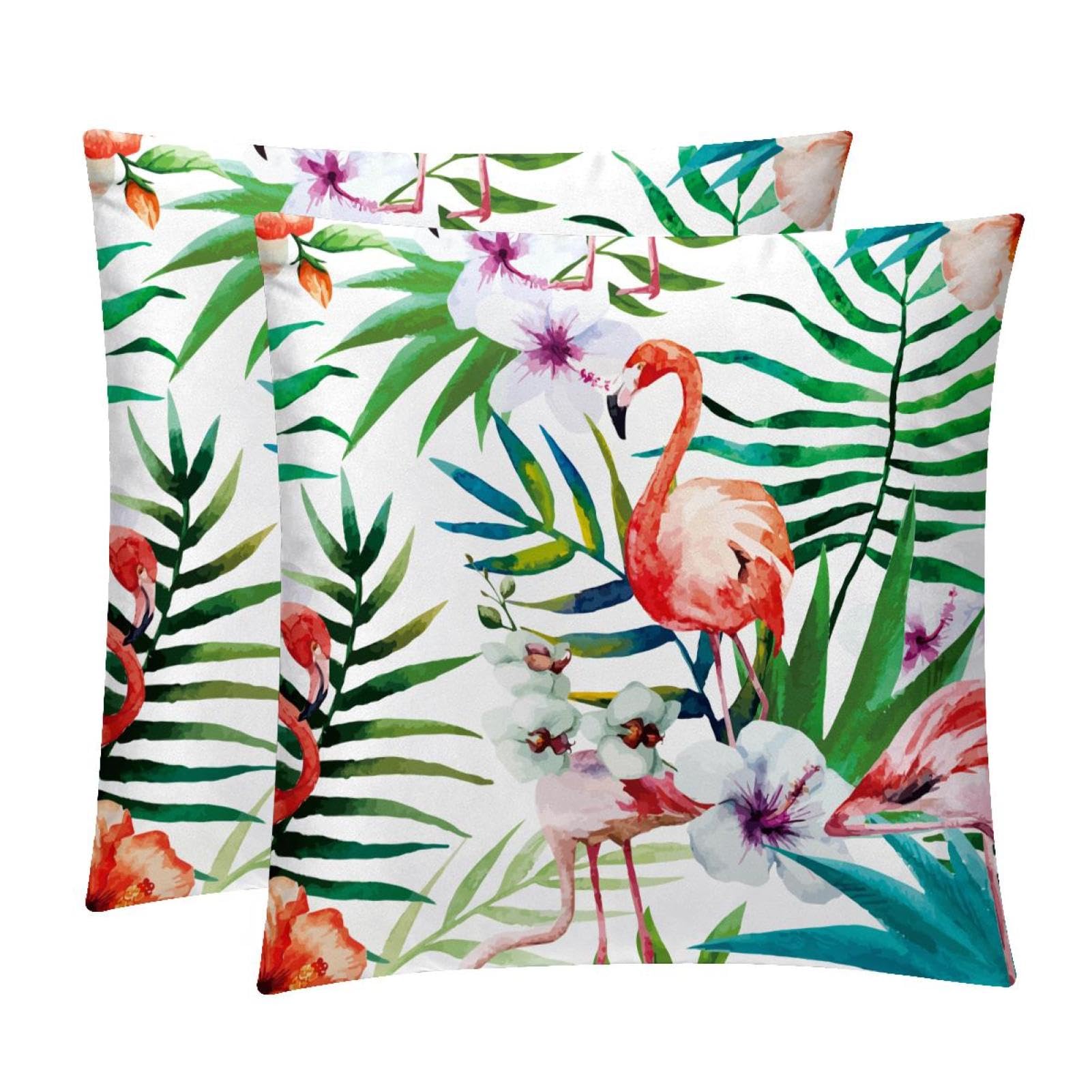 TDGKPZ Tropical Flamingo Throw Pillow Covers 2 Pack Pillowcases Soft Cozy Pillow Cases For Couch Bed Sofa 45x45cm