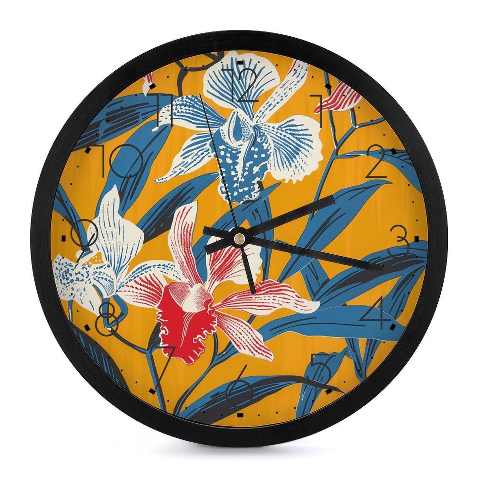 Horloge murale sans tic-tac silencieuse et grand cadran jaune moutarde