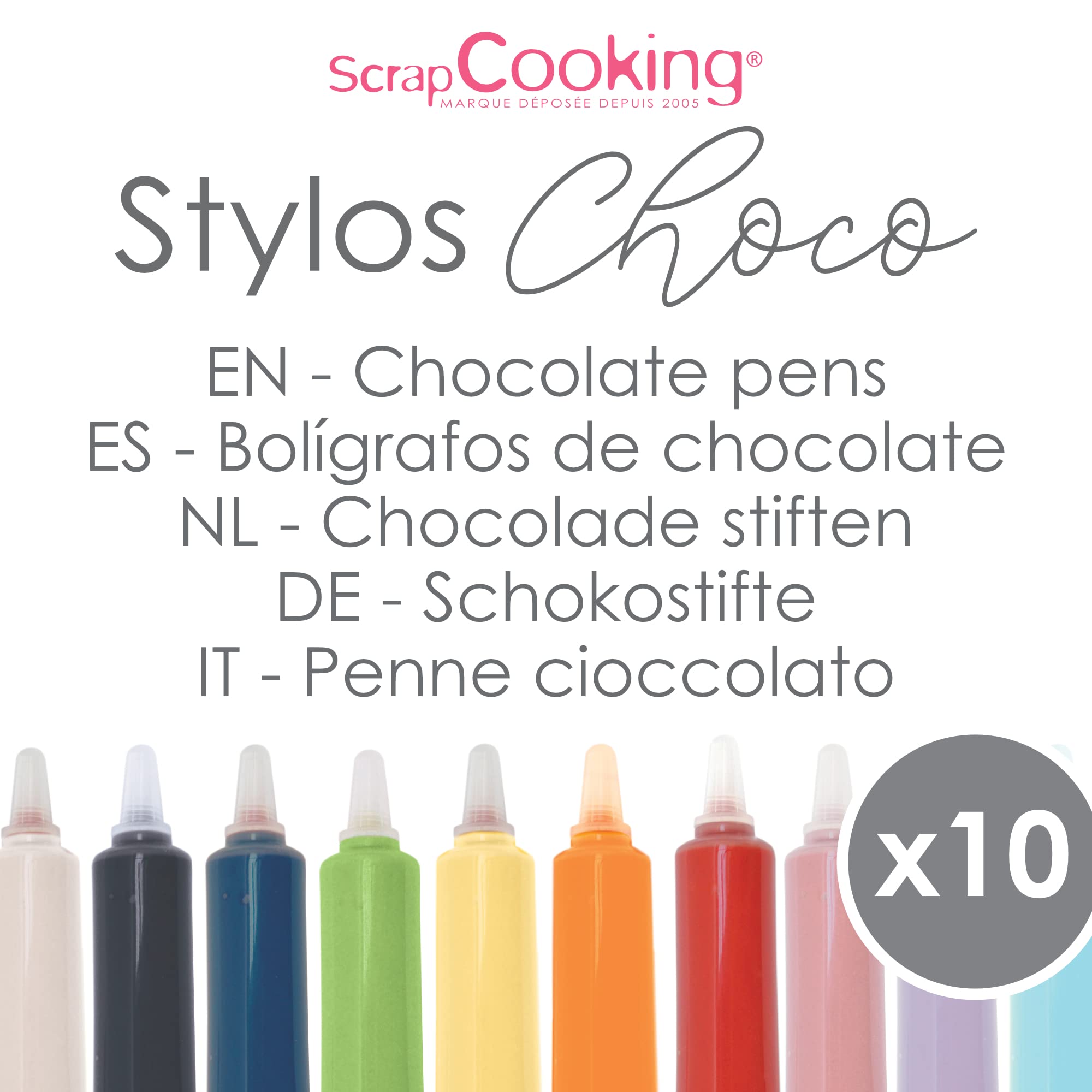 ScrapCooking - 10er-Set Schoko-Stiften - Lebensmittelstifte Schokoladen - Essbarer Dekorativer Zuckerstift - Schreiben und Zeichnen - Beschriftung von Fondant, Glasuren, Torten - 6820