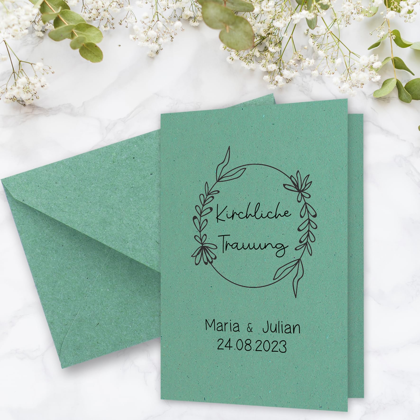 25x Eucalyptus Vintage Kraft Paper Folding Craft Cards SET with Envelopes DIN A5-21 x 14.8 cm - Eucalyptus Green - Recycled - Blank - Image 2