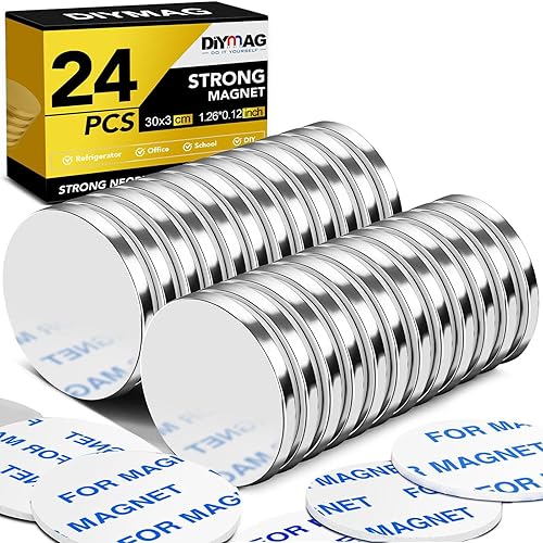 Miniatura 16 de DIYMAG Paquete de 12 imanes fuertes con adhesivo de doble cara, 1.26 x 0.12 pulgadas, redondo, permanente, potente, disco de neodimio, imán