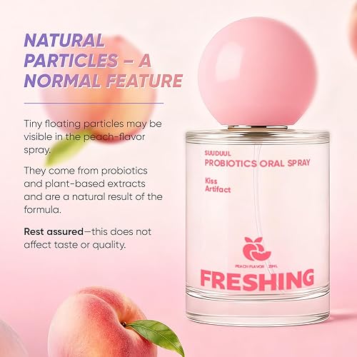 Miniatura 6 de Spray oral probiótico, combo de sabor a menta y melocotón, espray de aliento con prebióticos y probióticos, frescura duradera, sin alcohol, cómodo