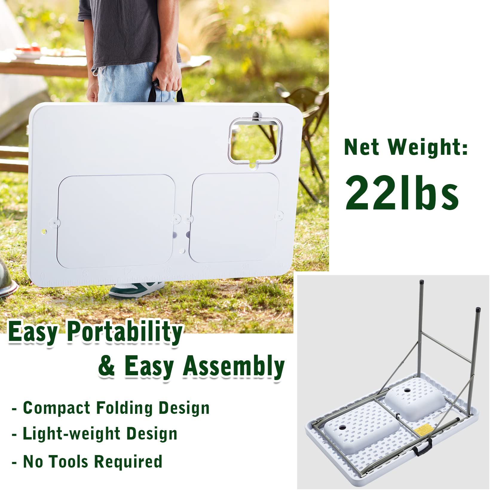 Avocahom 32.5" Folding Fish Cleaning Table Portable Camping Sink Table w/Dual Water Basins, Faucet Drainage Hose & Sprayer Outdoor Fish Fillet Cleaning Station w/Knife