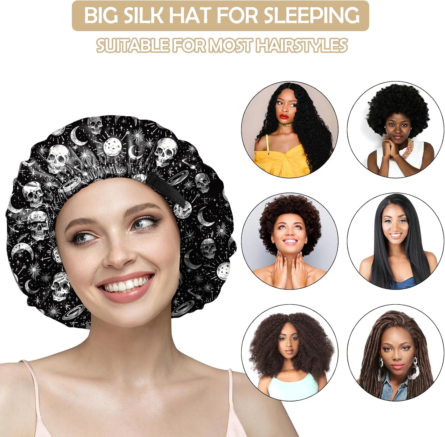 Satin Hair Bonnet Silk Bonnet for Sleeping Double Layer Elastic Adjustable Reusable Cute Aesthetic for Women Girls image 5
