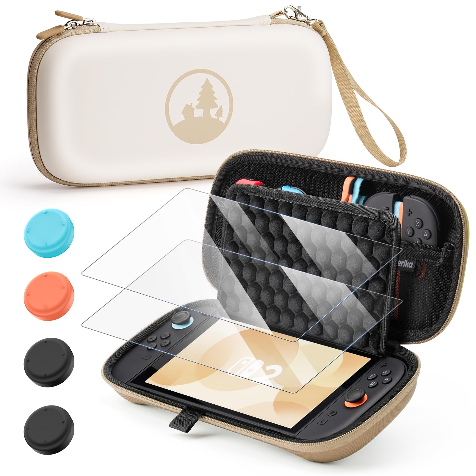 Nintendo Switch 2 Carrying Case Beige Screen Protector Stick Covers Travel Bag