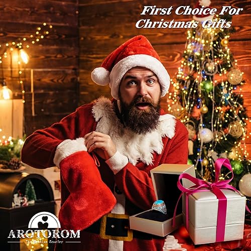 Miniatura 8 de AROTOROM Retro Turquoise Ring for Men in 925 Sterling Silver Oval Sky Blue Stone Ring Life Track Significance Turkish Handmade Engraved Silver Ring