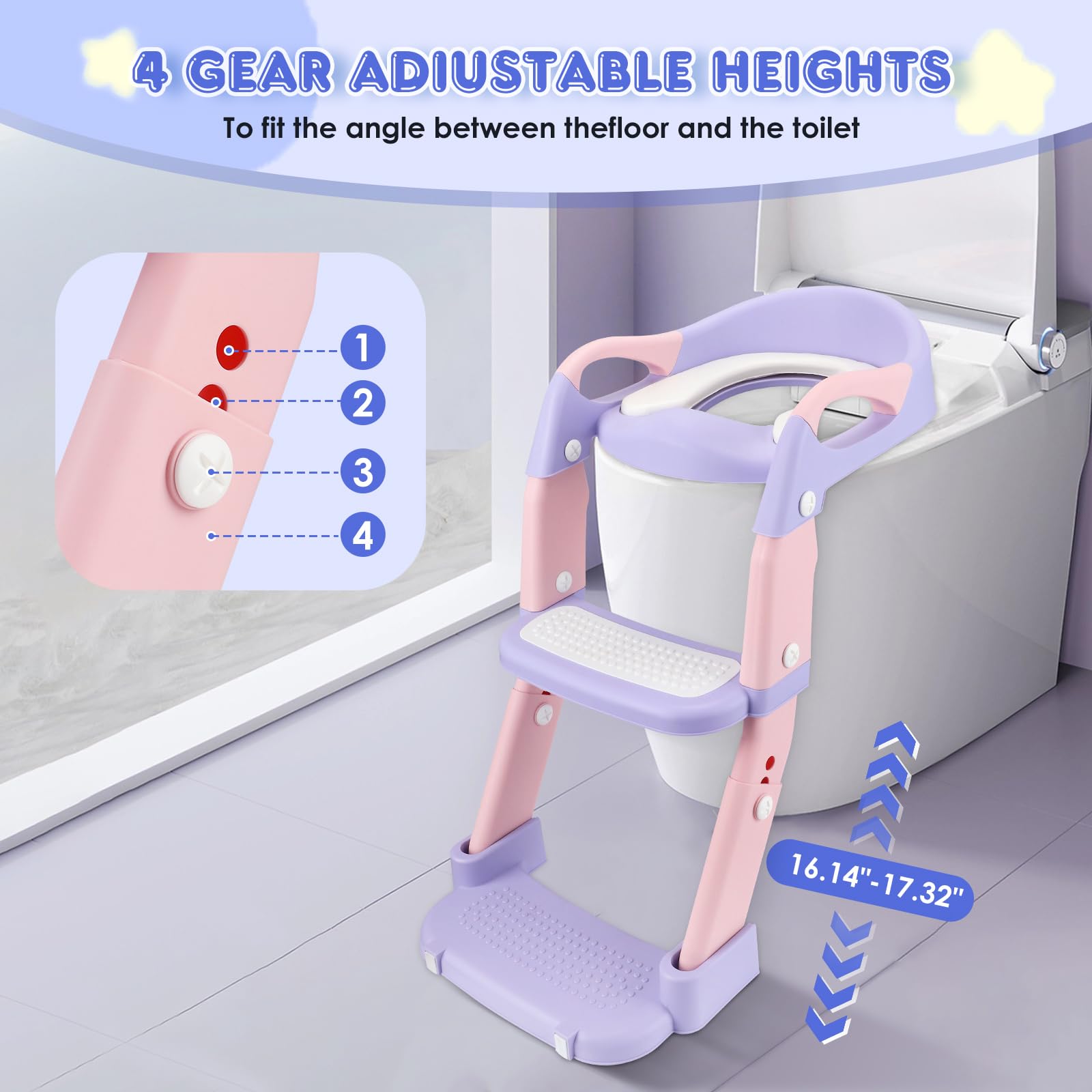 3 IN I Riduttore WC Bambino, Adattatore WC per bambini con passeggiata, Rialzo WC per bambini, Riduttore WC con cuscino, altezza regolabile pieghevole, antiscivolo, adattatore WC per bambini