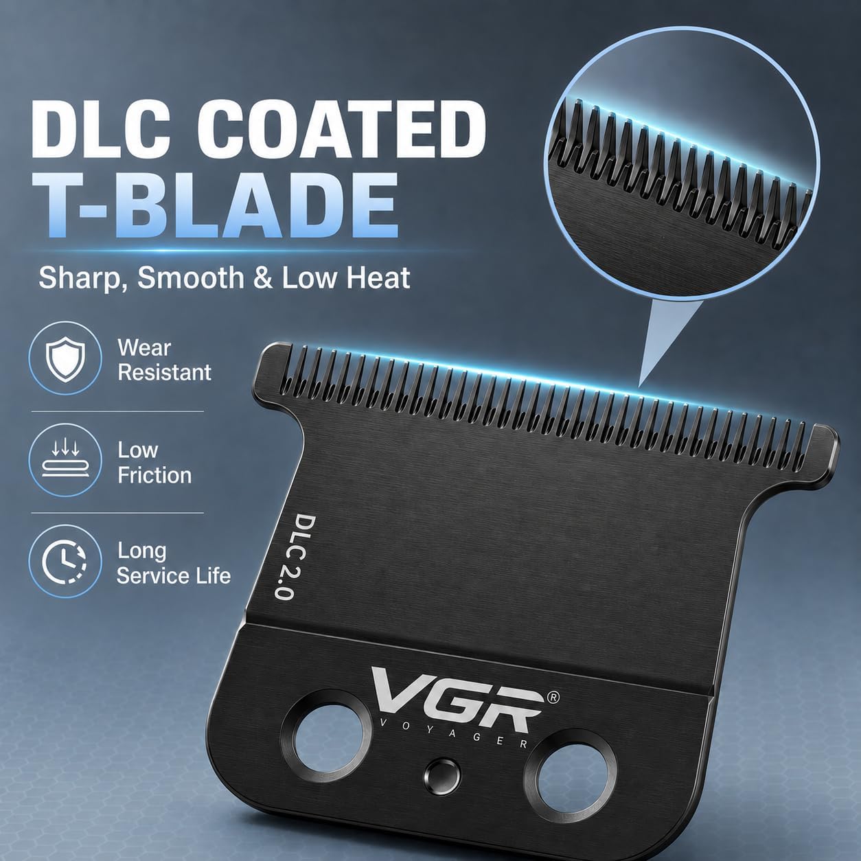 VGR 994/035T Hair Trimmer Replacement T Shaped Blades, Low Heat, Wear Resistant DLC Coated Blades, Long Service Life, Tight and Sharp Cutting