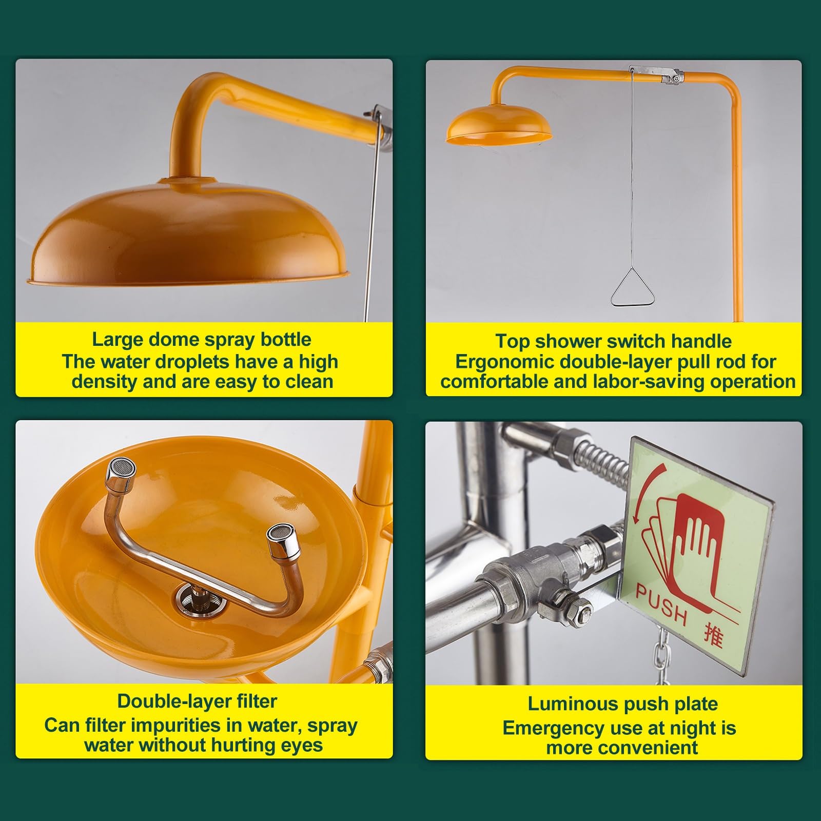 Station de Lavage oculaire et de Douche de sécurité d'urgence, en Acier Inoxydable revêtu d'ABS avec pédale, pour Une Utilisation en extérieur dans Les usines et Les laboratoires,Yellow