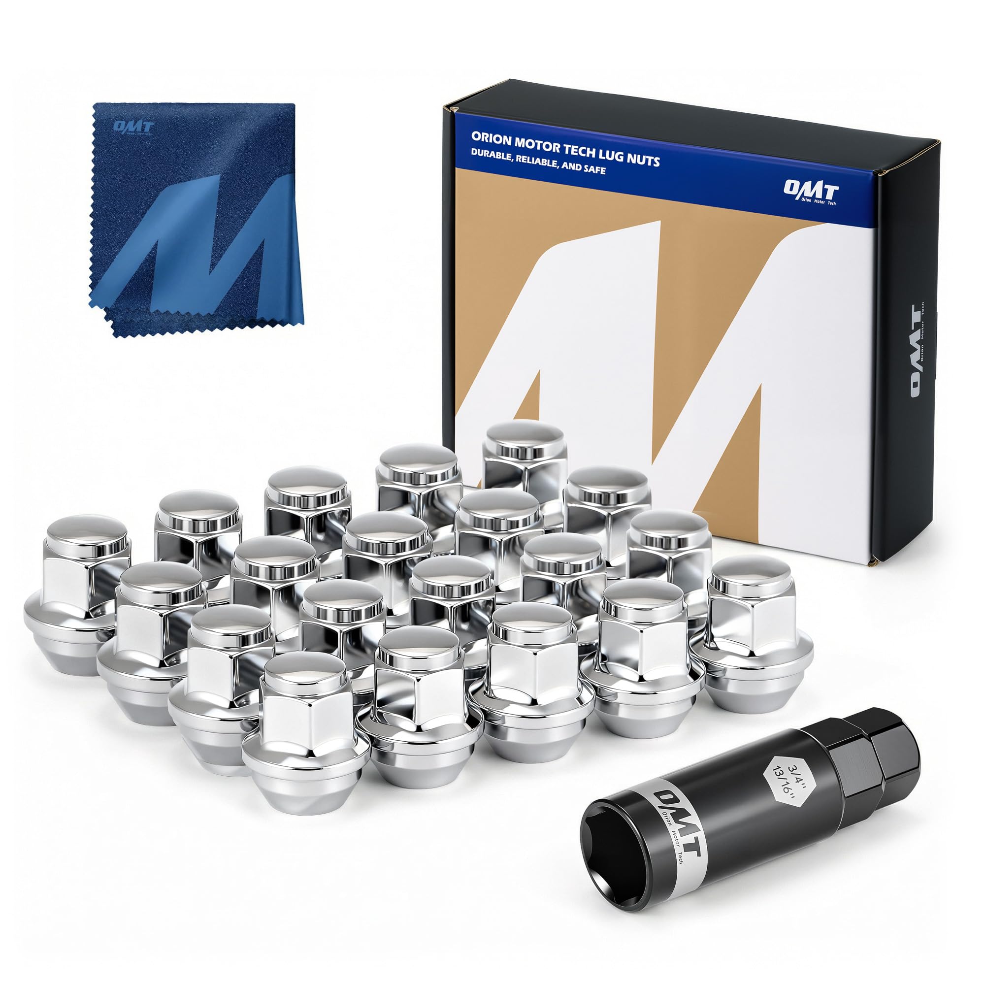 Orion Motor Tech M12x1.5 Lug Nuts, Cone Seat Lug Nut Set with 3/4 Inch Hex, 12x1.5mm Wheel Lug Nuts Compatible with Ford Focus Fusion Escape and More, 611-303, CV6Z1012C OEM Style, Chrome, Set of 20