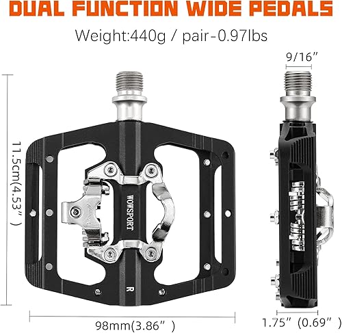 Miniatura 4 de Wowsport Pedales sin clip MTB para un rendimiento definitivo con compromiso SPD de doble cara