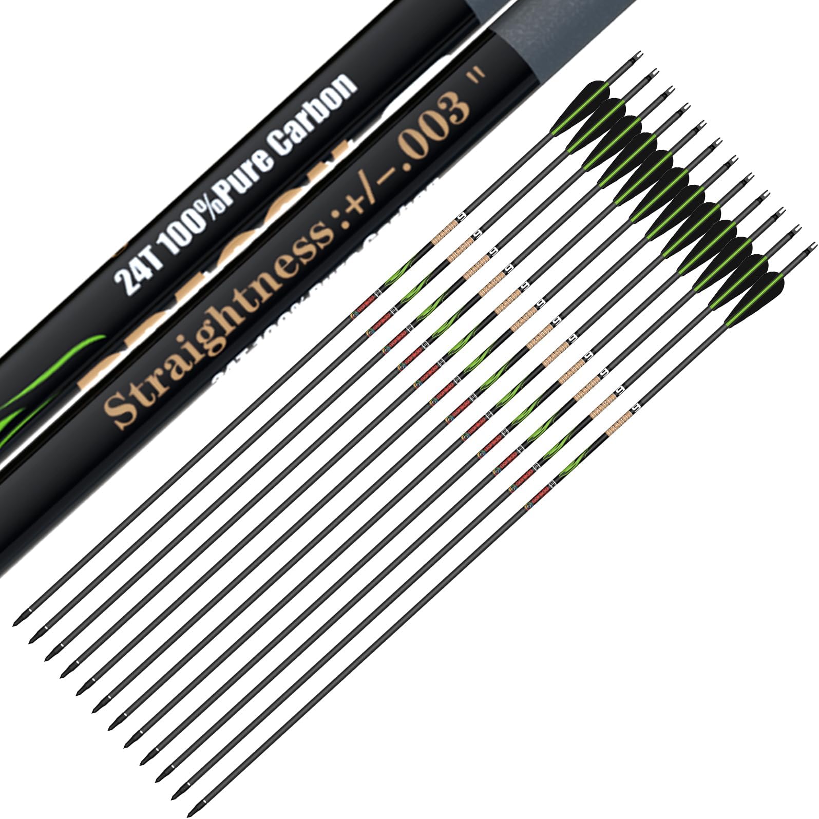 sanlida 100% Pure Carbon Hunting Arrows, Olympic-Grade 10 Spines Deflection (Unique), 0.001"/0.003"/0.006" Straightness, Buy 12 Get 12 Free/Buy 6 Get 6 Free, for Compound & Recurve Bows (12/24PCS)