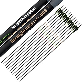 sanlida 100% Pure Carbon Hunting Arrows, Olympic-Grade 10 Spines Deflection (Unique), 0.001"/0.003"/0.006" Straightness, Buy 12 Get 12 Free/Buy 6 Get 6 Free, for Compound & Recurve Bows (12/24PCS)