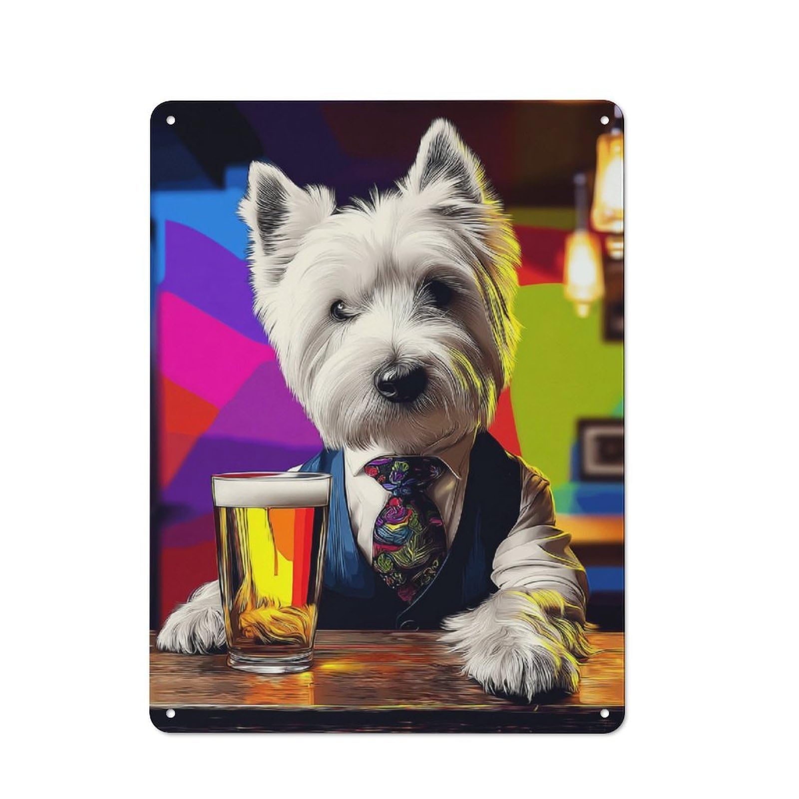 Junmoney Dog In Suit Enjoying Beer At Bar -13 Rustic Metal Sign 40X30cm For Pub Or Café, For Collectors Of Rustic Metal Wall Decor