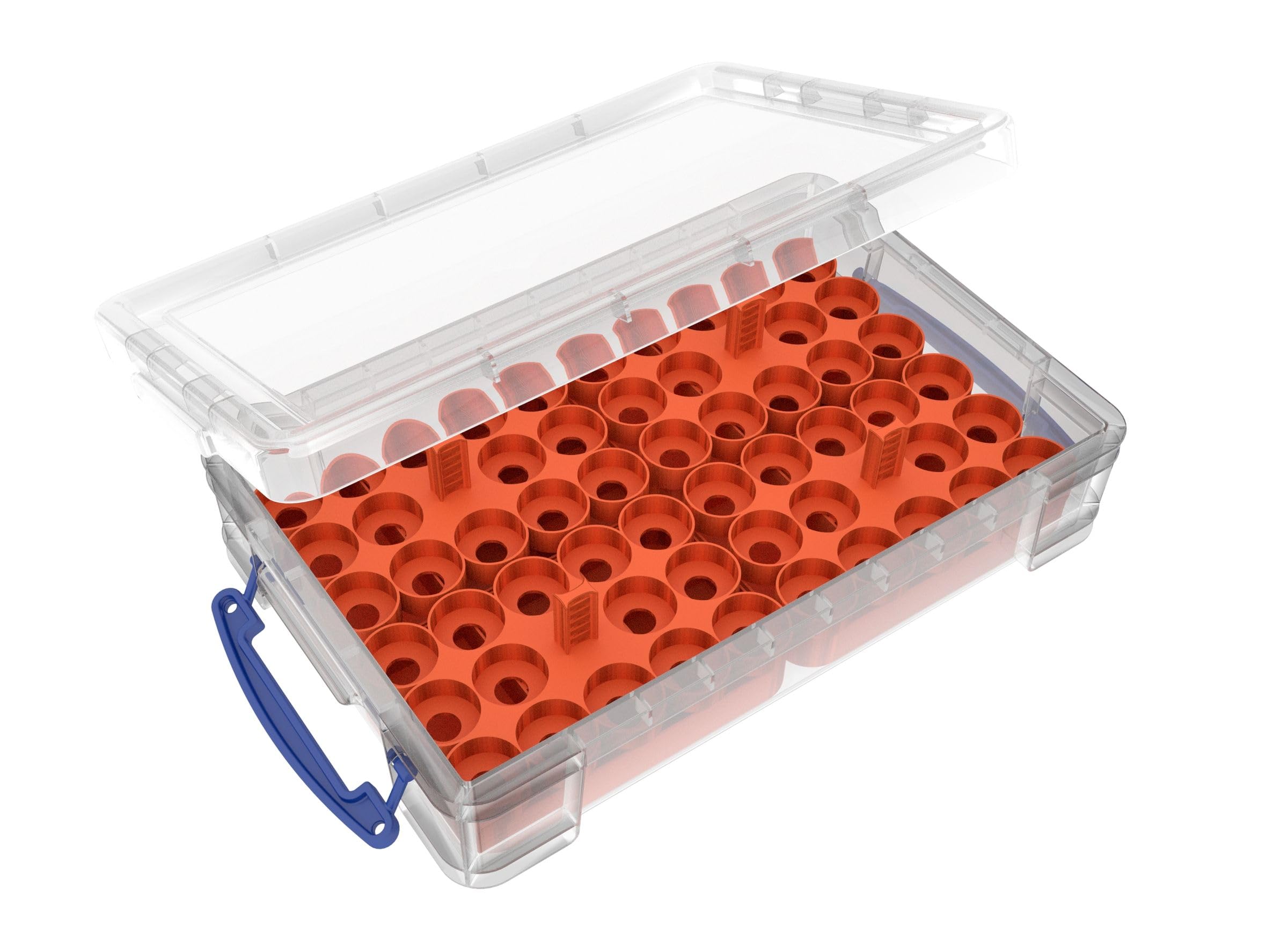 Stojaki na farby Feldherr + tacki na ¿etony kompatybilne z 4l Really Useful Boxes - 56 garnków z farbami Citadel (12 ml) + materia³y do gry, Kolor:Orange, Really Useful Boxes:Box 4 l included