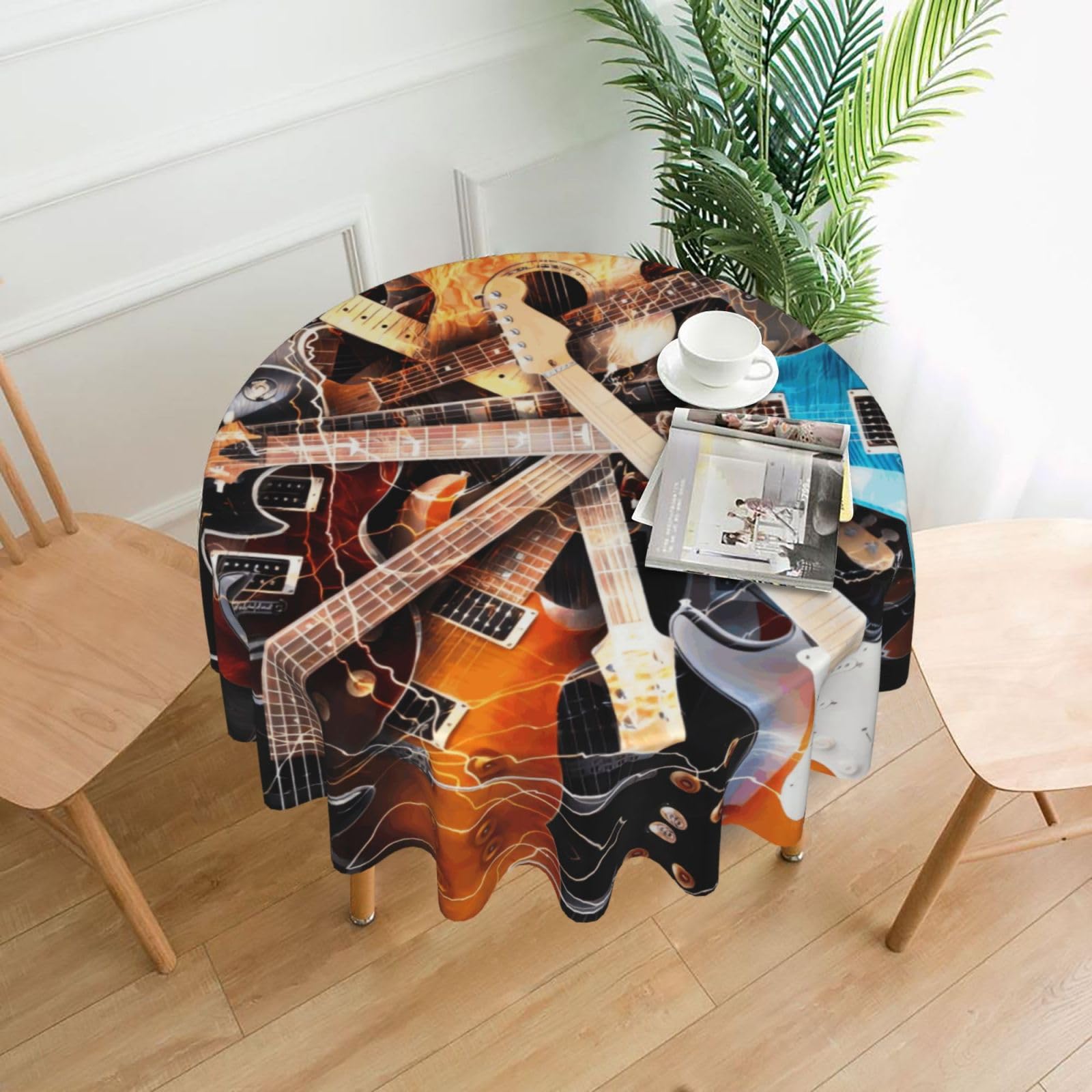 YYHWHJDE Music Guitar Prints Round Decorative Tablecloth 60in - High-Grade Polyester Throw for Elegant Dining & Festive Gatherings