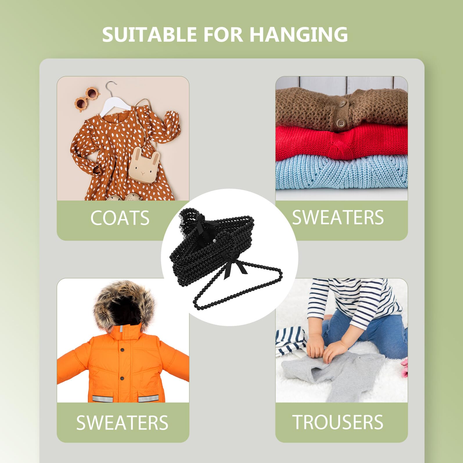 Hemobllo 12 Perchas de Perlas Negras para Bebés y Niños con Diseño de Lazo, Plástico Elegante y Multifuncional para Ropa de Perro y Gato