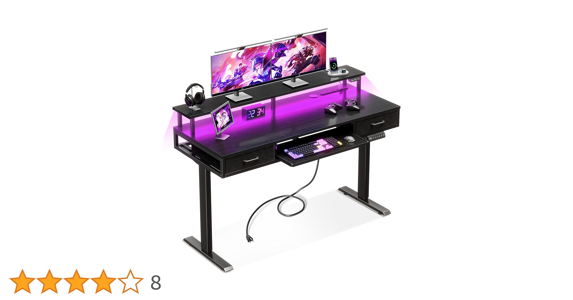 電動昇降式デスク PCデスク ゲーミング 120 x 60 x 72-120cm 9月の目玉プライス】幅120cm 昇降式ゲーミングデスク 電源タップ