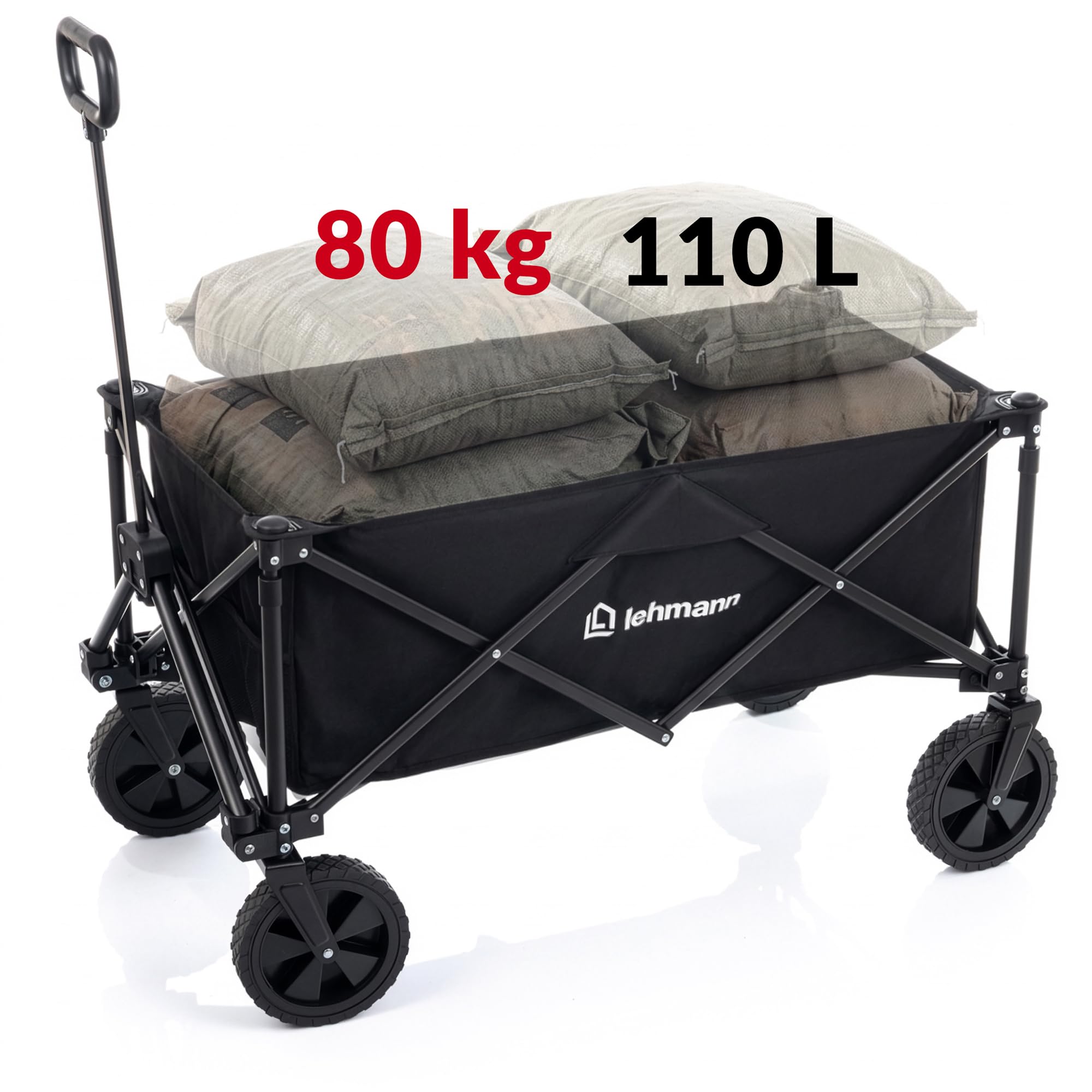 LEHMANN MOBI Carrello Spiaggia Pieghevole 110L con Ruote Grandi, Carrello con Ruote Portatutto fino a 80 kg, Carrello da Spiaggia per Bambini, Spesa, Mare, Giardino e Camping