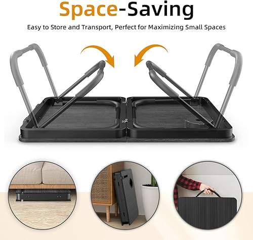 Miniatura 6 de BUYIFY Escritorio plegable para laptop para sofá, mesa de escritorio grande con soporte para tazas y ranura para tableta, soporte portátil para