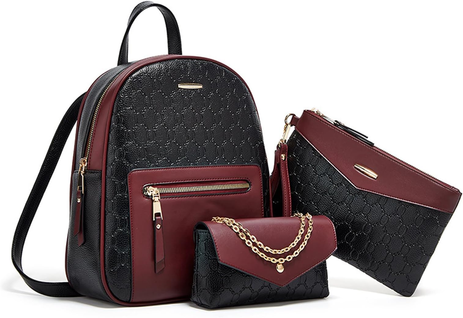 3-Piece Women's Backpack Elegant City Backpack with Clutch Bag Shoulder Bag Clutch Wrist Purse PU Leather Daypack Women's Backpack Shoulder Bags Women Daypacks