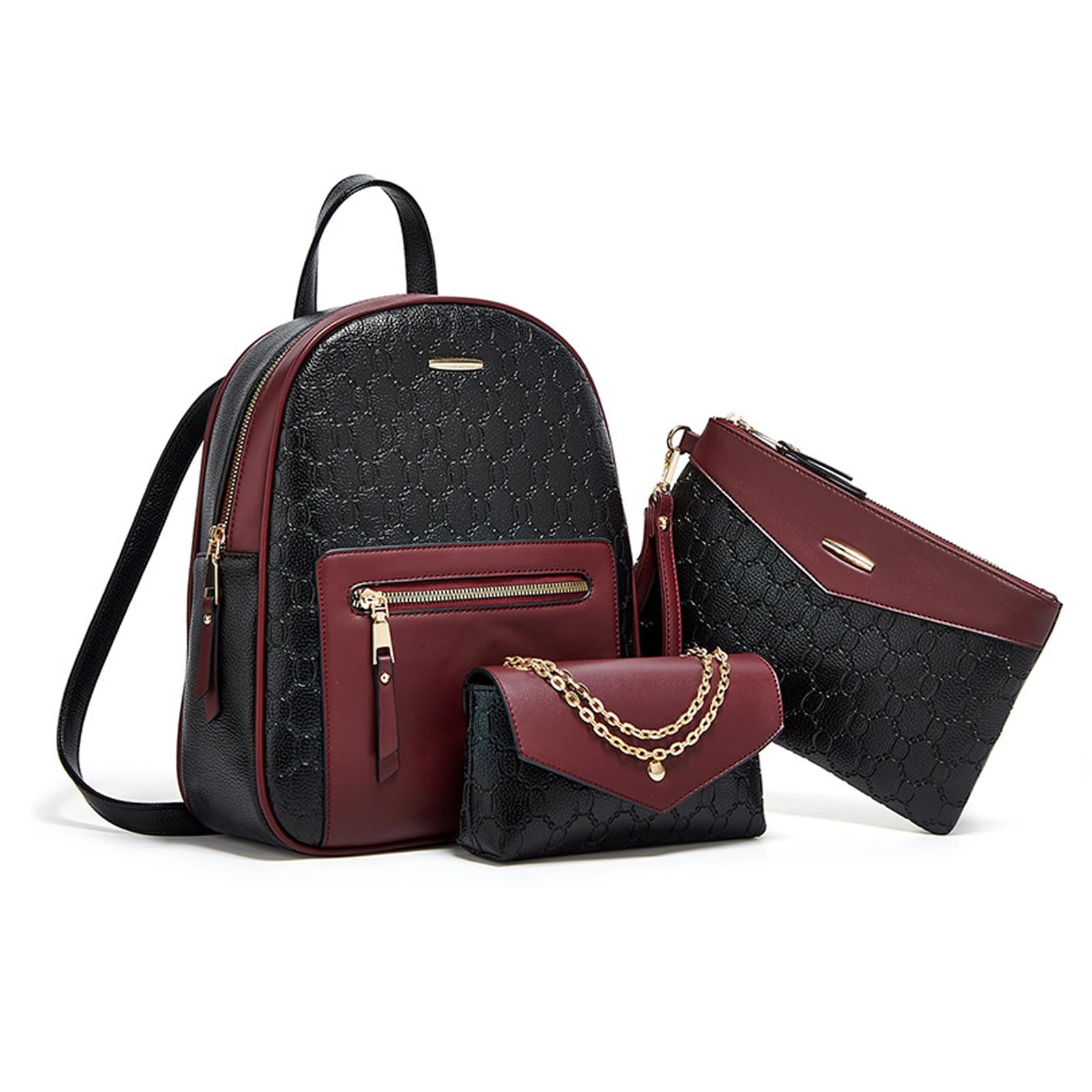 3-Piece Women's Backpack Elegant City Backpack with Clutch Bag Shoulder Bag Clutch Wrist Purse PU Leather Daypack Women's Backpack Shoulder Bags Women Daypacks