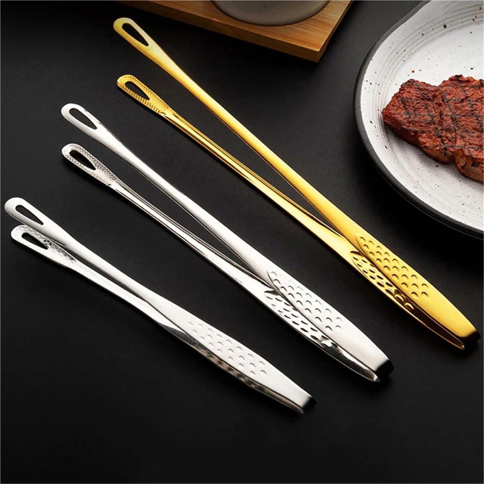 Pinze da barbecue, Pinze da cucina in acciaio inox multicolore 23-28 cm manico lungo antiscivolo(Gold,28cm)