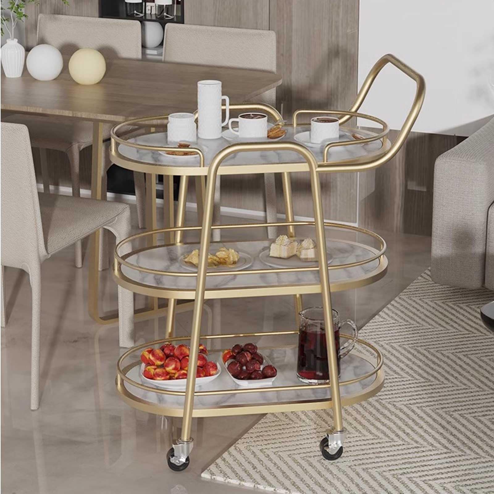 Carrello Multiuso da Cucina Carrello Bar for la casa con Ripiani Mini Carrello for Vino e liquori for Natale, Cucina, Feste, Sala da Pranzo, Soggiorno Carrello di Servizio(Bianco)