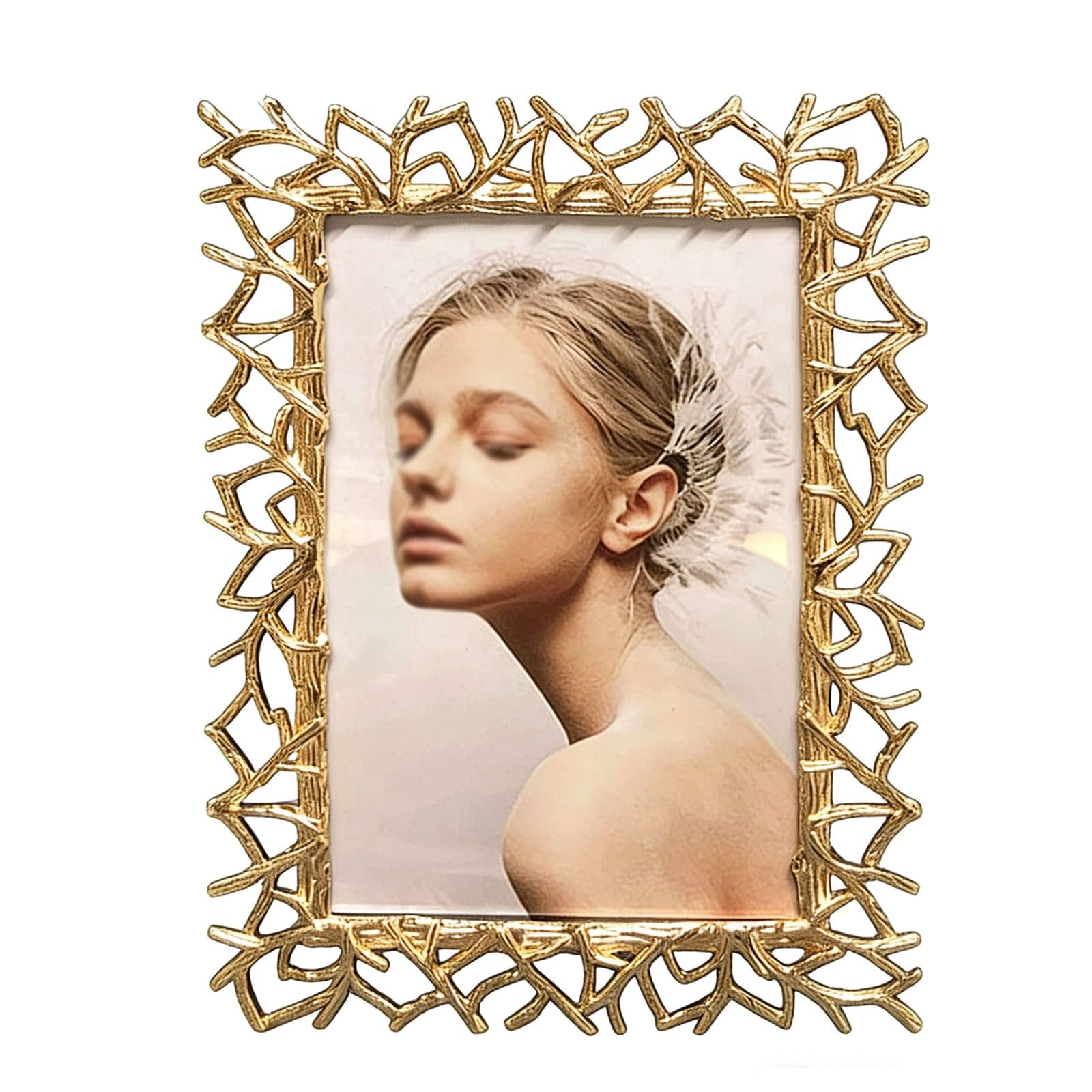 Vintage Style Metal Photo Frame for Tabletop Display, Gold Finish for 6" or 7" Photos Zinc Alloy Glass Panel photograph(6-inch)