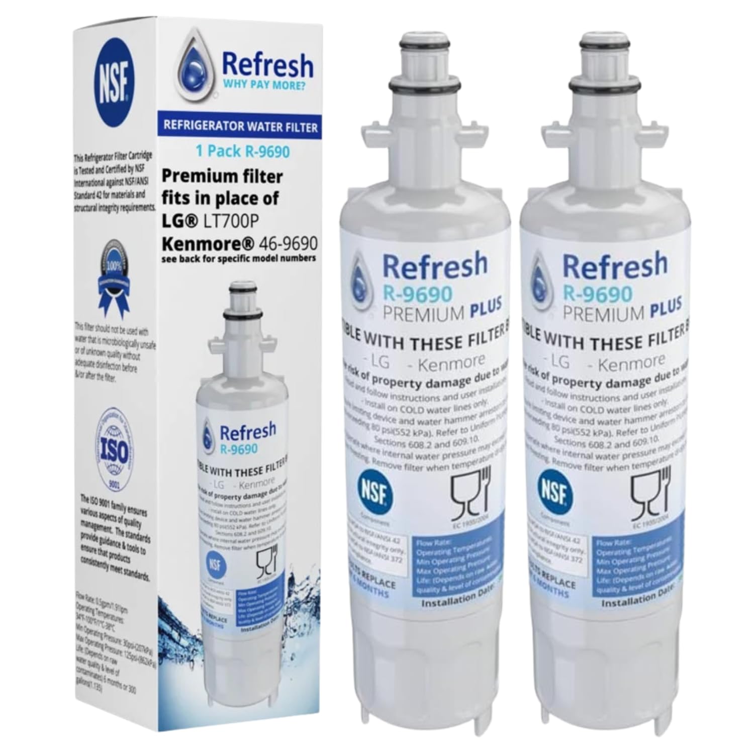 Refresh NSF-53 Premium Refrigerator Water Filter Compatible with Kenmore 46-9690
