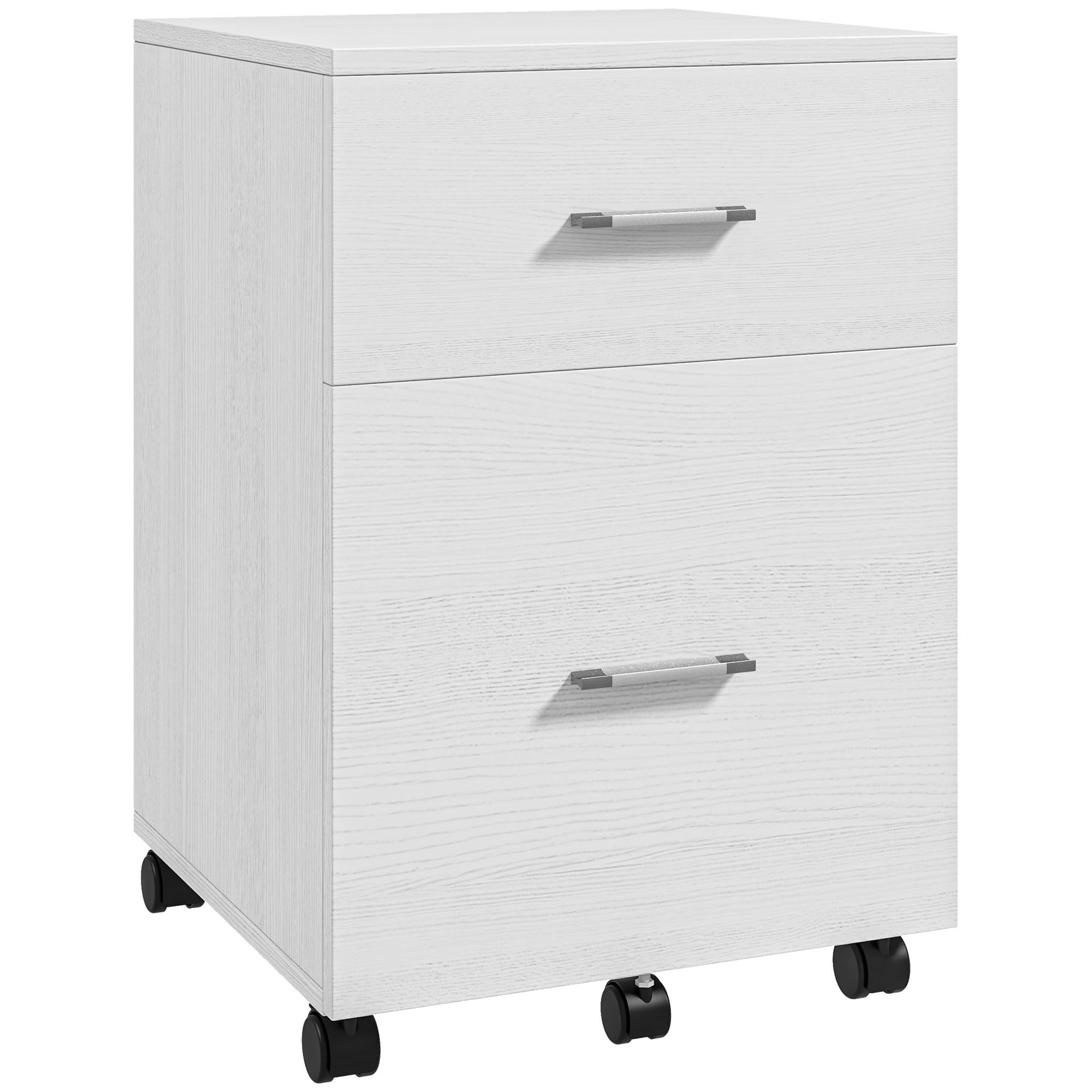 Vinsetto Archivio verticale con ruote, archivio mobile, Bianco | 2 cassetti, piccolo armadio da ufficio, per file Letter o A4, studio home office