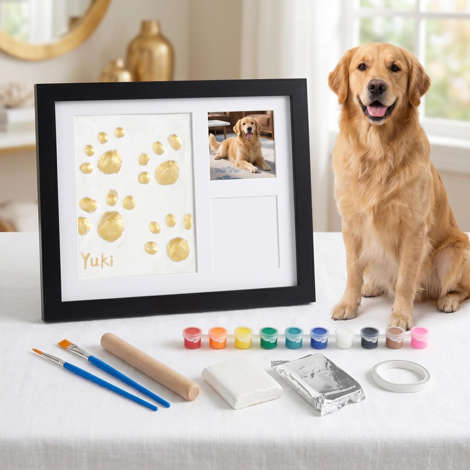 Naapesi Cornice per Foto Animali Nera con Kit Impronta Zampa Cane e Gatto, Ricordo Personalizzato in Argilla, Regalo Commemorativo per Animali Domestici